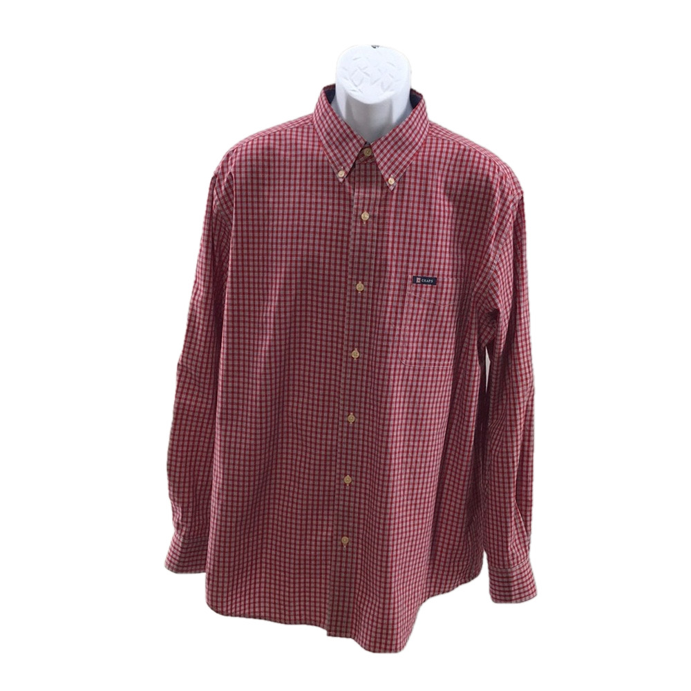 CHAPS—EASY CARE—Men’s Red/Blue Plaid Long Sleeve Casual Button Down Shirt—Sz XL